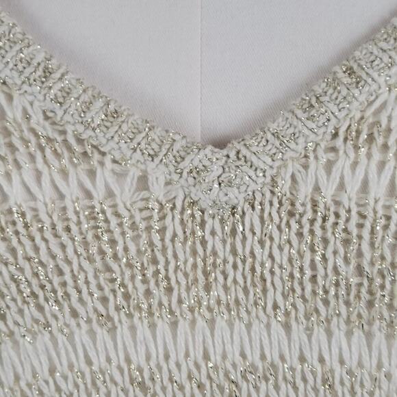 476 Abercrombie Kids Waffle Knit Sweater Sz L V Neck Long Sleeve White Neutral - Picture 4 of 11